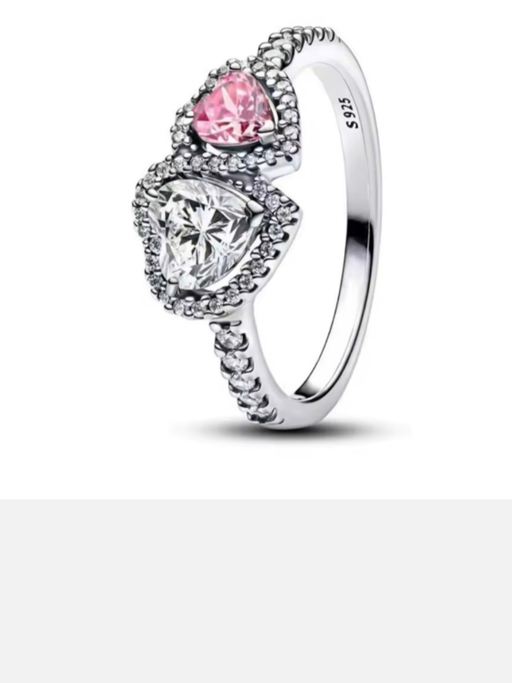Sterling Silver Heart Ring with Pink and Clear Stones